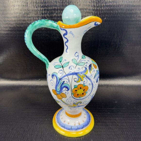 Vintage Hand Made Italian Deruta Pottery Jug Pitcher Decanter Pitcher W Stopper - Picture 16 of 16